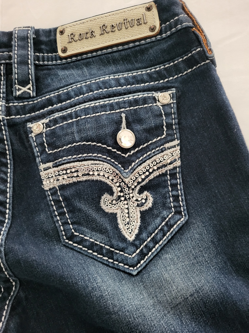 Rock Revival Dark Blue Jeans with Silver Embroidered Pocket
